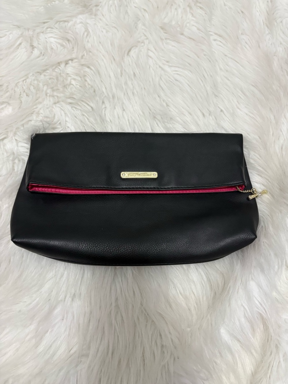 Juicy Couture Black Pink Interior Foldover Clutch